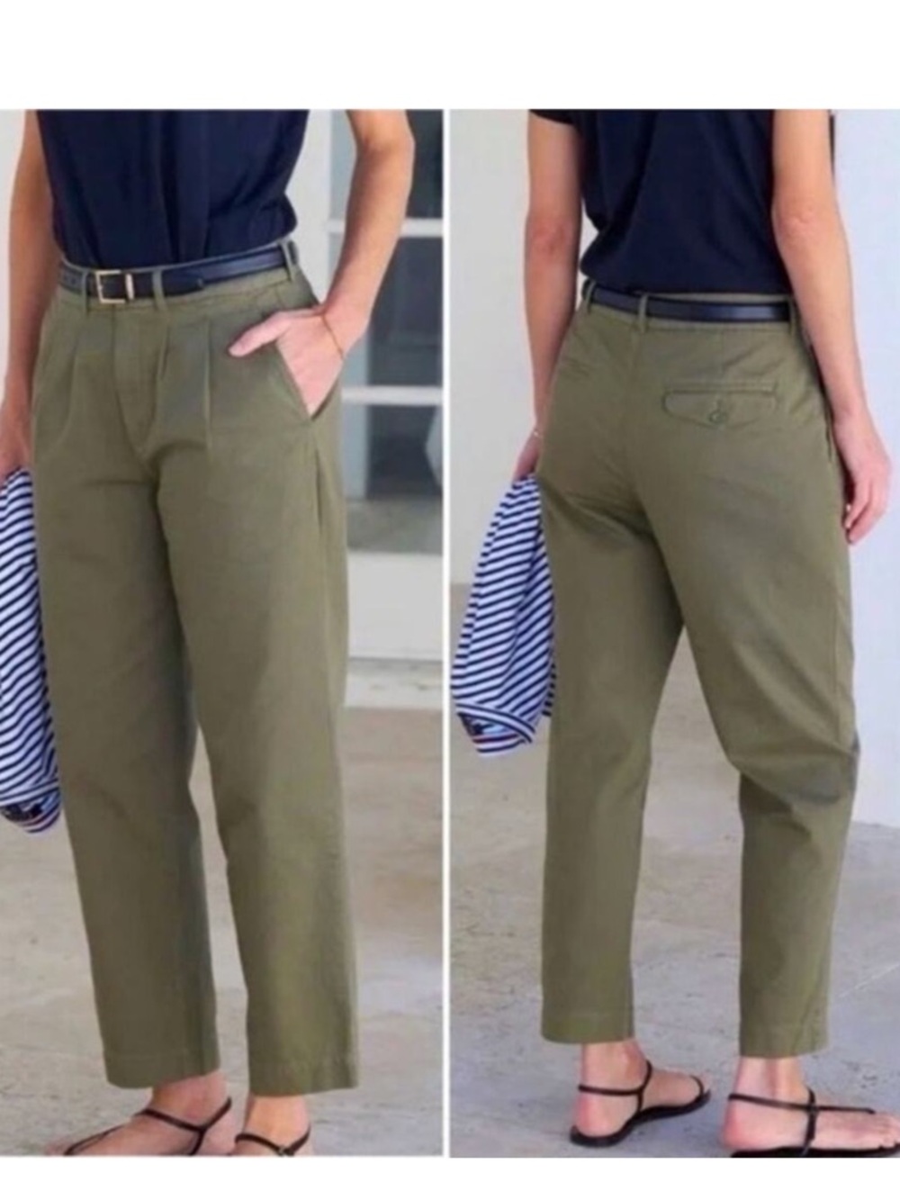 EUC AYR Metropolitan Pleated Trouser Minimalist Relaxed Fit Nori Green size 4